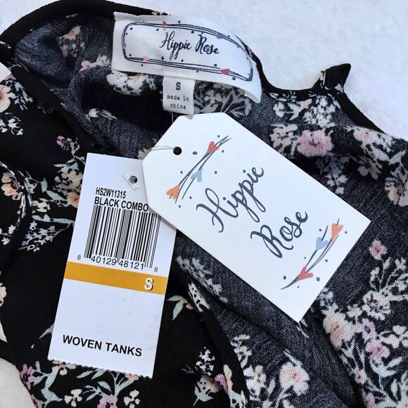 Hippie Rose NWT Black Combo Floral Tank Top Juniors S - Picture 9 of 11